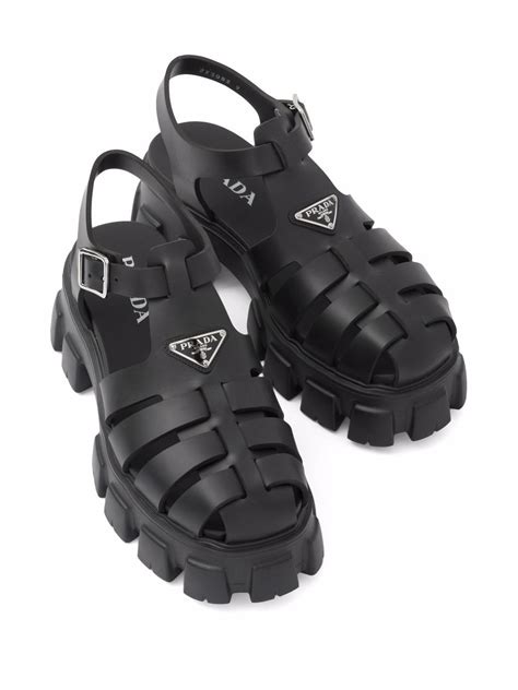 prada triangle-logo fisherman sandals|prada black leather fisherman sandals.